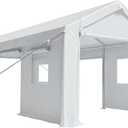 IDEALHOUSE 12x20 FT Heavy Duty Carport Canopy - Portable Garage with 6 Doors (4 Roll-Up + 2 Side), Waterproof All-Weather Shelter for Pickup Trucks & Boats (White)