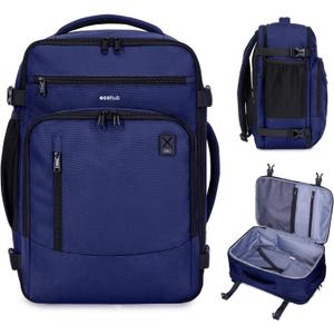 ECOHUB 17" Small Travel Backpack, United Airlines Personal Item Bag 17x10x9 with 16 Pockets, Water Resistant Rucksacks Fit 15.6" Laptop, AirTag Pocket, Lightweight Casual Daypack, 25L, Blue