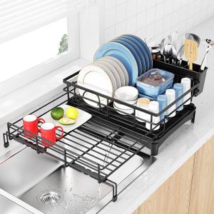 Large Dish Drying Rack, Black Carbon Steel, Dish Rack, Dishware Drying, Over Sink & Countertop
