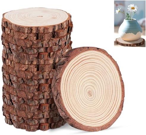 Timburst 17 Pack 5.1-5.5 inch Wood Slices, Unfinished Wood Slabs for Center piece, Rustic Wooden Centerpieces for Tables Rustic Coasters Christmas Ornaments Wood Table Decor