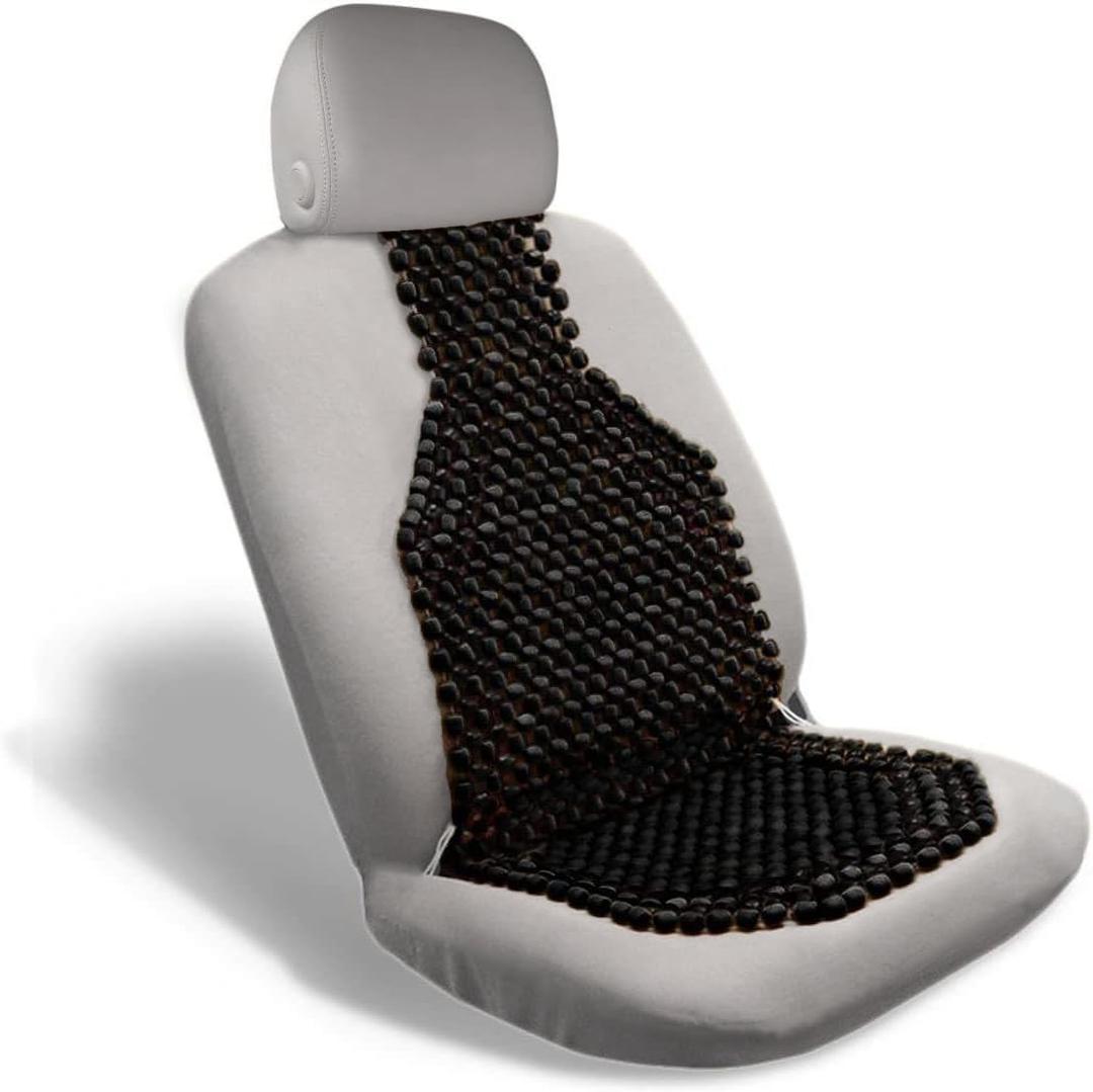 VaygWay Beaded Seat Cushion Car Driver Seat Cover with Durable & Double Strung Natural Wood Beads- Cooling Comfort Ventilated Massaging Support Cushion for Auto Cars -1 Pack, Black