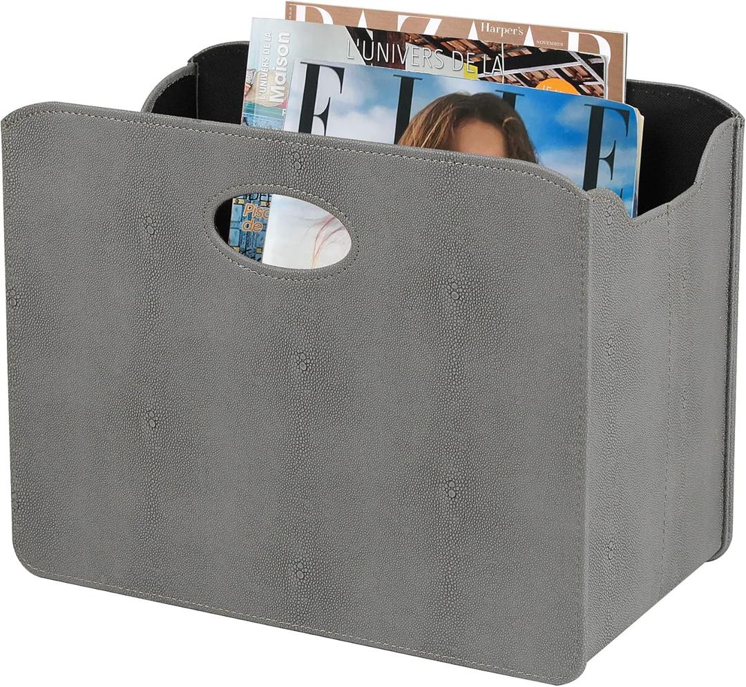 HofferRuffer Magazine Basket Holder, Foldable Magazine Rack, Document File Holder Organizer, File Folder, Newspaper Storage Bin Organizer for Home or Office (Dark Grey Shagreen)