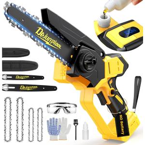 Cordless Mini Chainsaw Compatible with Dewalt 20V MAX Battery, 6 Inch & 8 Inch Small Electric Chainsaw Brushless, 2x 6'' + 2x 8'' Chains, Auto Oiler, Handheld Pruning Tree Saw (Tool Only)