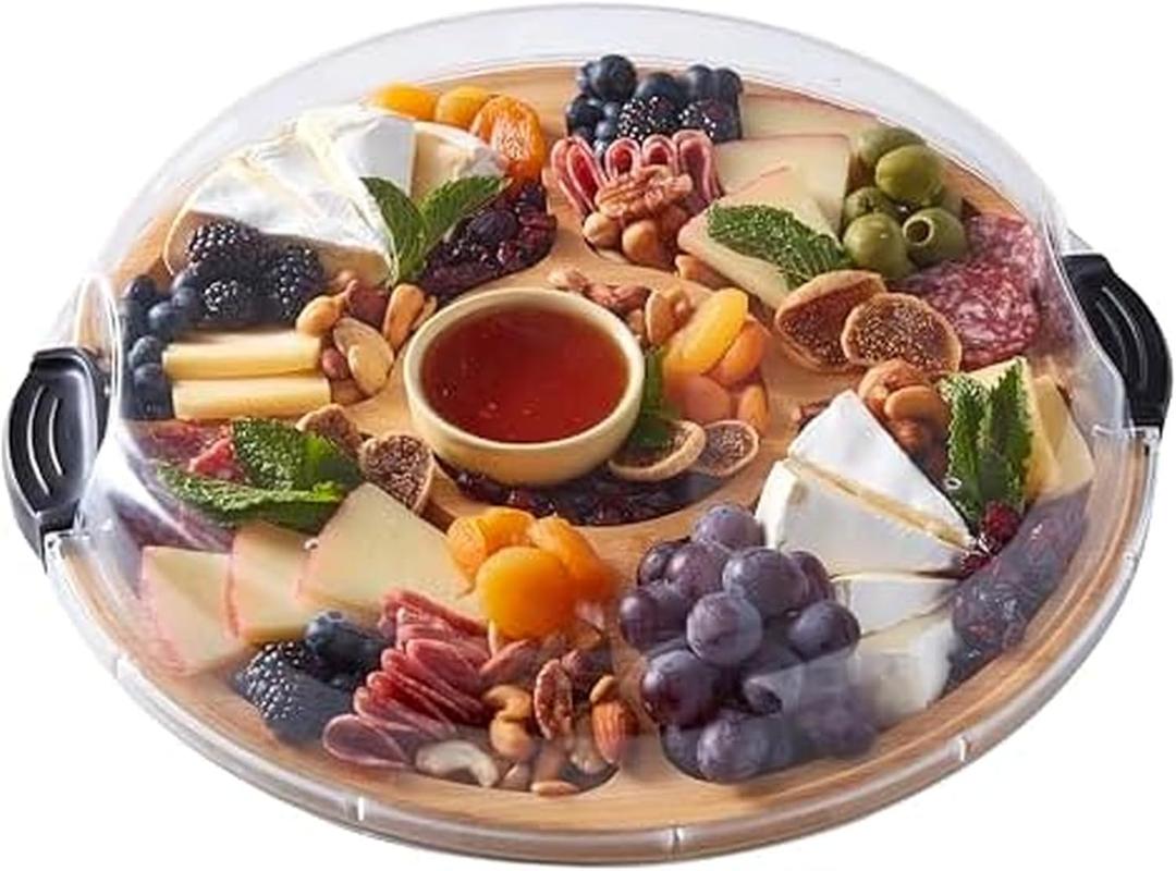 FARBERWARE Build-a-Board Cutting Board with Five Compartments and Clear Locking Lid for Charcuterie, Snacks, and More, Bamboo