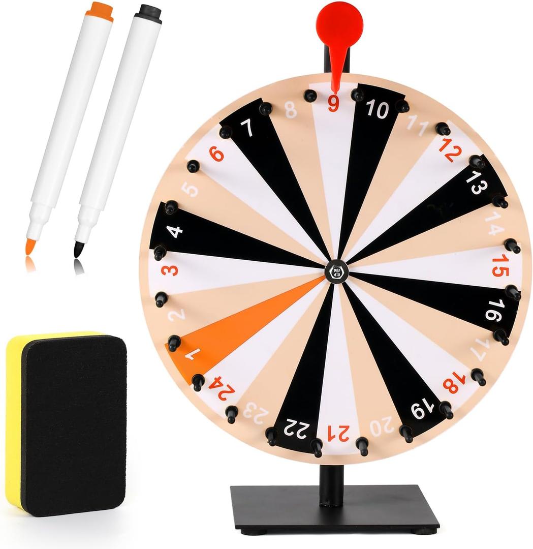 12 Inch Spinning Prize Wheel, 24 Slots Tabletop Prize Wheel Spinner with Stand Roulette Wheel with Dry Erase & Markers for Carnivals, Trade Shows, Holiday Activities, Spin Game (Multicolor)