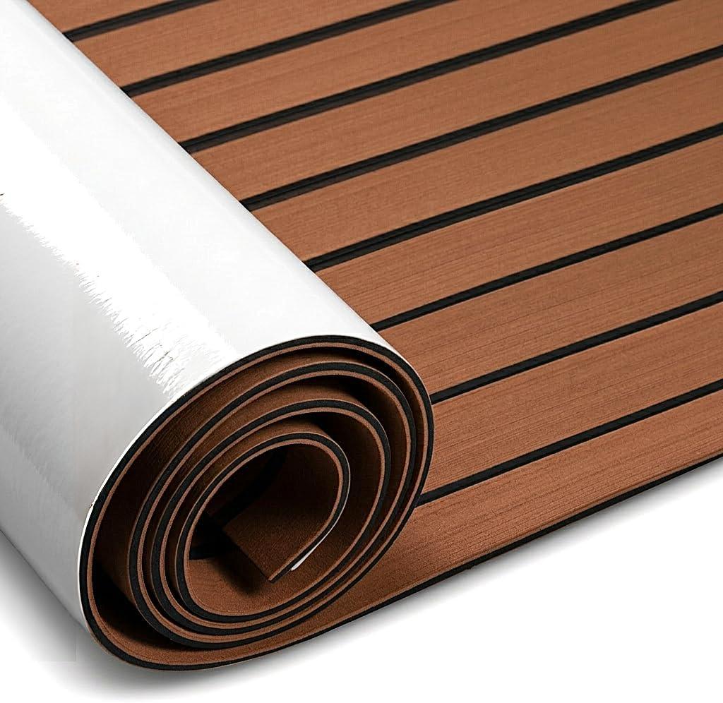 Fullfire EVA Foam Boat Flooring, Faux Teak Marine Boat Decking Sheet with Self-Adhesive Deck Carpet for Bass Boat Jon Boat Pontoon RV Kayak Floor 94" x 47"/35"/15"