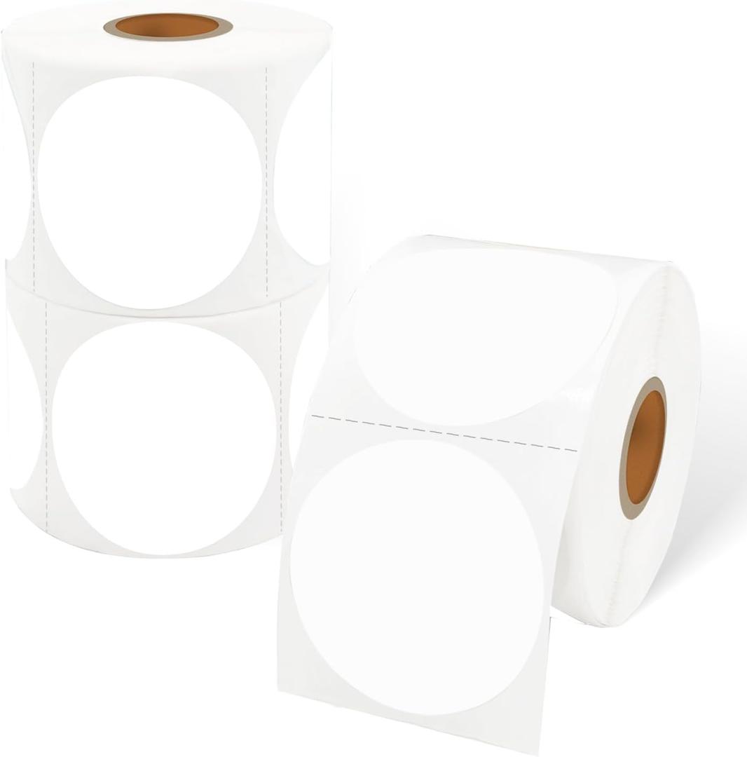 STARLIBOO 2 Inch Round White Thermal Sticker Labels, Self-Adhesive Round Direct Thermal Stickers, 1800 Labels/3 Roll