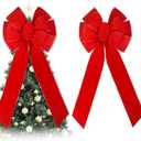 Large Christmas Bows,Giant Red Bow, Velvet Red Outdoor Christmas Decoration  Large Waterproof Red Bow for Door, Wreath, and Christmas Tree  Elegant Big Outdoor Christmas Bows (Red 1, 2 PCS)