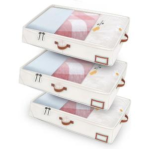 3 Pack Under Bed Storage Box, 40" x 20" x 5" Foldable Underbed Storage Containers, Collapsible Closet Under the bed Storage Bags for Blankets, Towels, Comforter, Sweaters, Pillows, Linen Sheets