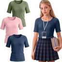 3 Pack Girls Ribbed T-Shirts | Short Sleeve, Crewneck, Slim Fit, Stretchy, Soft, Athletic, Basic Tees, Summer, Kids 5-14 Years