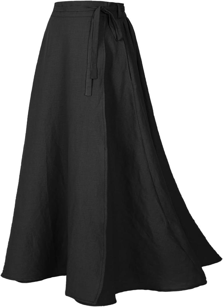 Women's Linen Wrap Skirt Casual Maxi Skirt Vintage A line Linen Skirt, M