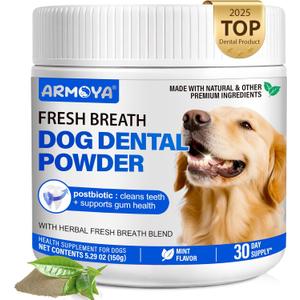Dog Teeth Cleaning Powder - Dental Powder for Dogs Teeth - Plaque Removal - Supports Gum Health - Tartar Remover with Natural Herb Blend and Postbiotics 30 Day Supply - Mint Flavor (5.29 Ounce (Pack of 1))