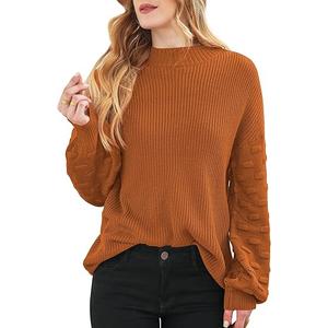 Sovoyontee Women's 2025 Fall Oversized Crewneck Long Puff Sleeve Chunky Knit Pullover Sweater Tops Size Small