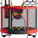 ZCMHAXJ 55" Trampoline for Kids with Enclosure, 440lbs Capacity Indoor & Outdoor Toddler Trampoline with Adjustable Gymnastics Bar & Toys, for Boys & Girls