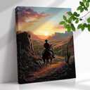 Western Cowboy Pictures Wall Decor Sunset Desert Landscape Prints Art Vintage Western Canvas Wall Art Mountain Painting Artwork For Living Room Bedroom Office Home Decorations Gifts For Men Women  (16"L x 12"W)