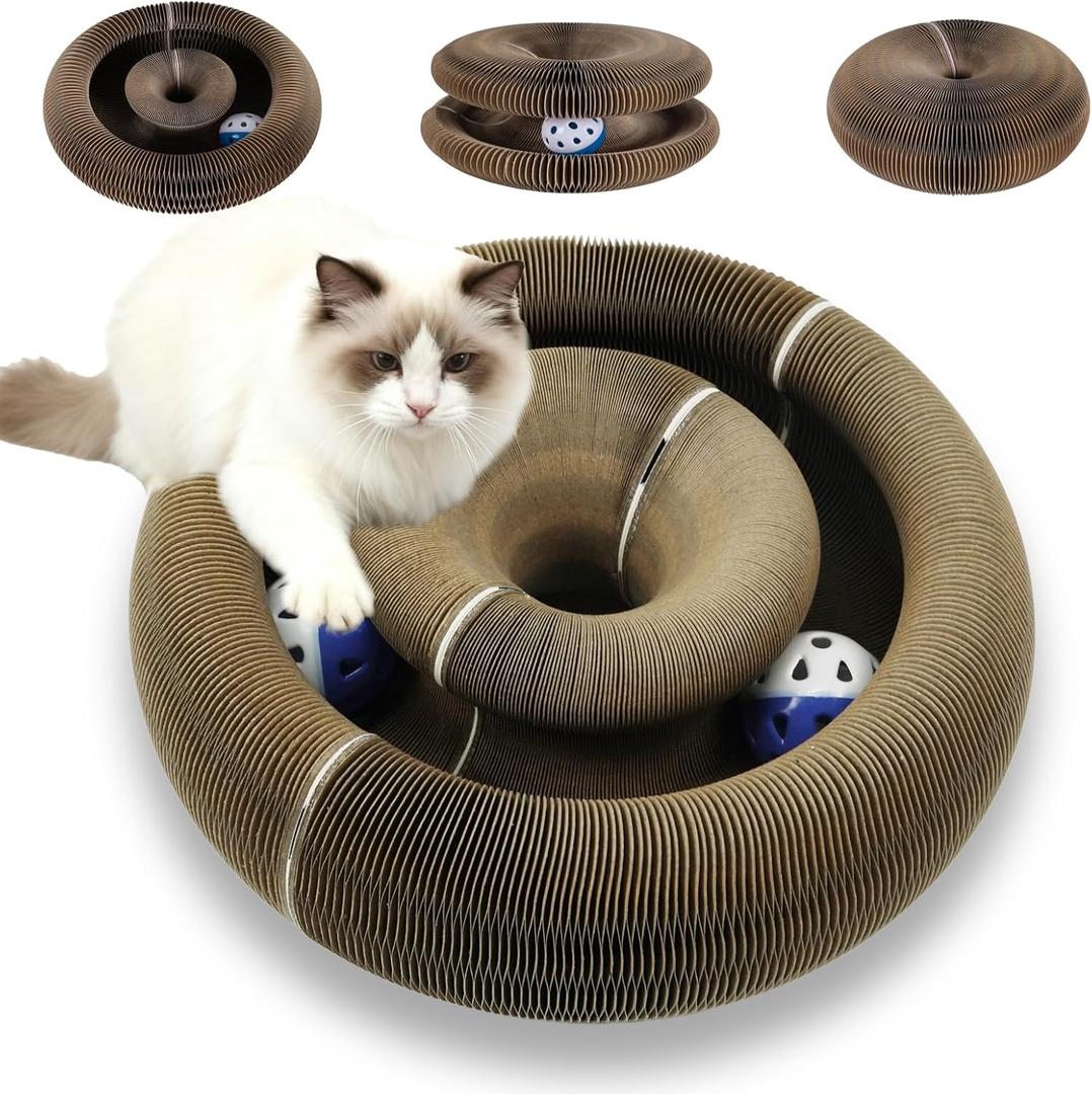 Old Version Magnetic Magic Organ Cat Scratcher Toy, Extra-Thick & Large Cardboard Cat Scratching Board Toy with Bell Ball, Interactive Enrichment Toy for Indoor Cats & Kittens