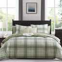 MaiRêve Plaid Full Comforter Sets, Green Grid Farmhouse Bedding Set Bed in A Bag, Classic Checkered Comforter Sets with Fitted & Flat Sheet, Pillowcases & Shams(Green, 80"x90")