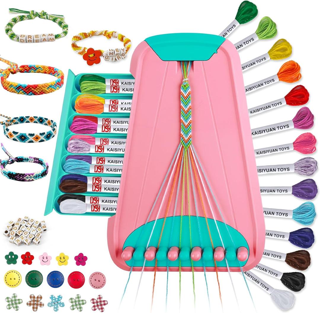 Arts and Crafts for Kids Ages 8-12,Friendship Bracelet Making Kit for Girl, Kids Jewelry Making Kit with 28 Pre-Cut Threads, Christmas Birthday Gifts for Ages 6 7 8 9 10 11 12 Year Old Pink/Cyan