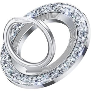 SYNCWIRE Magnetic Phone Ring Holder for MagSafe - Glitter Phone Grip Stand with 360 Rotation & Reinforced Hinge, Compatible with iPhone 16 15 14 13 Pro Max Plus MagSafe Accessories - Glitter Silver