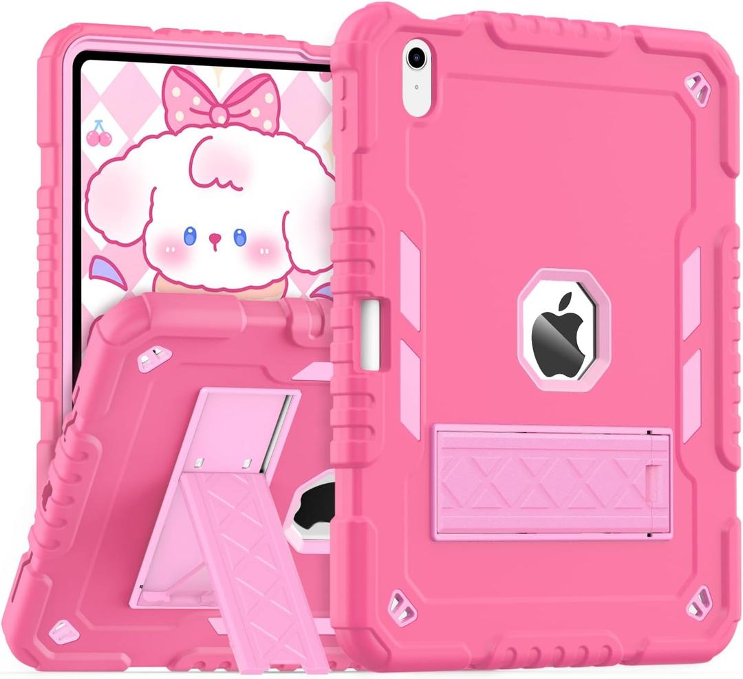 ZoneFoker for iPad (A16) Case 11th Generation 11 inch 2025 / iPad 10th Generation 10.9 inch 2022, Heavy Duty Durable i Pad 11/10 Gen Cover with Pencil Holder/Stand (Pink)