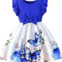 GORGLITTER Girl's Dress Ruffle Bow Butterfly Mini Dress Cap Sleeve A Line Birthday Party Short Dresses