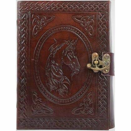Hansa Handmade Leather Journal Diary Notebook Brown Color Horse Side Face 5x7 Inch Flap With Brass Lock Closure