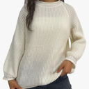 Women's Fashion Turtleneck Long Sleeve Casual Sweater, Loose Chunky Knit Warm Pullover Solid Color Soft Jumper Tops, XL, White