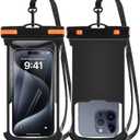 2 PCS Waterproof Phone Pouch, Waterproof Case for iPhone 16 15 14 13 12 Pro Max Plus,Galaxy S25 S24 S23 Pixel Up to 8", Dry Bag Beach Cruise Essentials Black