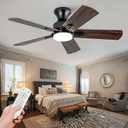 42 Inch Black Ceiling fans with lights and Remote,Low Profile Flush Mount Modern Ceiling Fan with Light, 5 blades,Dimmable LED Light,6 Speed DC Motor,Indoor Outdoor Ceiling Fan for Bedroom