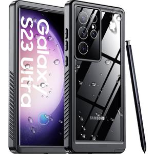 2025 New for Samsung Galaxy S23 Ultra Case Waterproof, [Military Grade Shockproof][Built-in Screen Protector & Glass Camera Protector][IP68 Underwater][Dustproof][Dropproof] Full Body Phone Case 6.8" (Black/Clear)