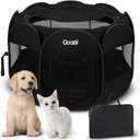 GOOZII Puppy Playpen Indoor for Small Dogs, Portalble Pet Dog Play Pens Kennel Crate with Top Cover Floor Door Enclosed for Large Cats Animal as Dog Lovers (Black, Medium Size)