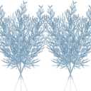 Christmas Glitter Stems 24pcs Artificial Pine Tree Picks for Christmas Tree Ornaments fillers, DIY Xmas Wreath, Crafts, Garland, Holiday, Party, Wedding and Home Decoration (Light Blue)