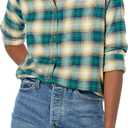 Dickies Womens Long Sleeve Plaid Flannel Shirt (Small, Ombre Khaki Green Plaid)
