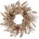 16" Artificial Christmas Wreaths for Front Door Champagne Wreath with Pinecones and Magnolia Leaves for Christmas Thanksgiving Winter Holiday Door Decoration
