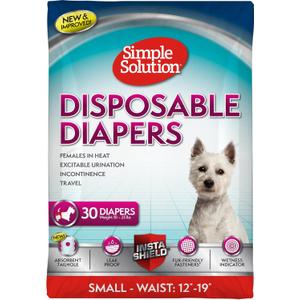 Simple Solution Female Dog Diapers Disposable Diapers for Potty Training, Incontinence, and Heat Cycle Protection Leak-Proof Fit for Small Dogs, 12-19 Inch Waist, 30 Count