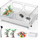Geegoods Turtle Tank - Starter Aquarium with Basking Platform, Colored Rocks, Brush, Plant for Turtles, Crayfish, Crab and Lizard (White)
