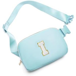 Gitus Birthday Gifts for 8 9 10 11 12 13 Year Old Girls Personalized Fanny Pack Crossbody Bags with Initial Letter Patch Belt Bag for Teen Girls Cute Trendy Stuff Travel Essentials (Icingblue-I)
