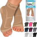 TechWare Pro Ankle Brace Compression Sleeve - Plantar Fasciitis Sock. Relieves Achilles Tendonitis. Foot Arch Support Reduces Joint Pain, Swelling & Heel Spur Pain. Injury Recovery Braces for Sports (S / M (see size chart), Beige)