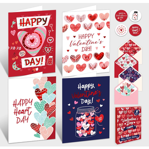 Decorably 8 Pack Foiled 4x6in Valentine Cards for Adults with Envelopes and Stickers, 8 Fun and Elegant Designs for Loved Ones, Family, Friends with Printed Message Inside, Gifting & Mailing