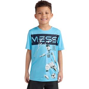 Messi Boys' Lifestyle Short Sleeve Top, Loose-fit Shirt with Logo, Comfortable (7, Air Blue)