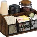 YINMIT Coffee Station Organizer for Countertop, Wood Coffee Bar Organizer with Removable Dividers for Pods, Syrup, Cups, Stirrer, Tea - Office Coffee Bar Accessories (1 Tier, Iron Mesh-Vintage Brown)