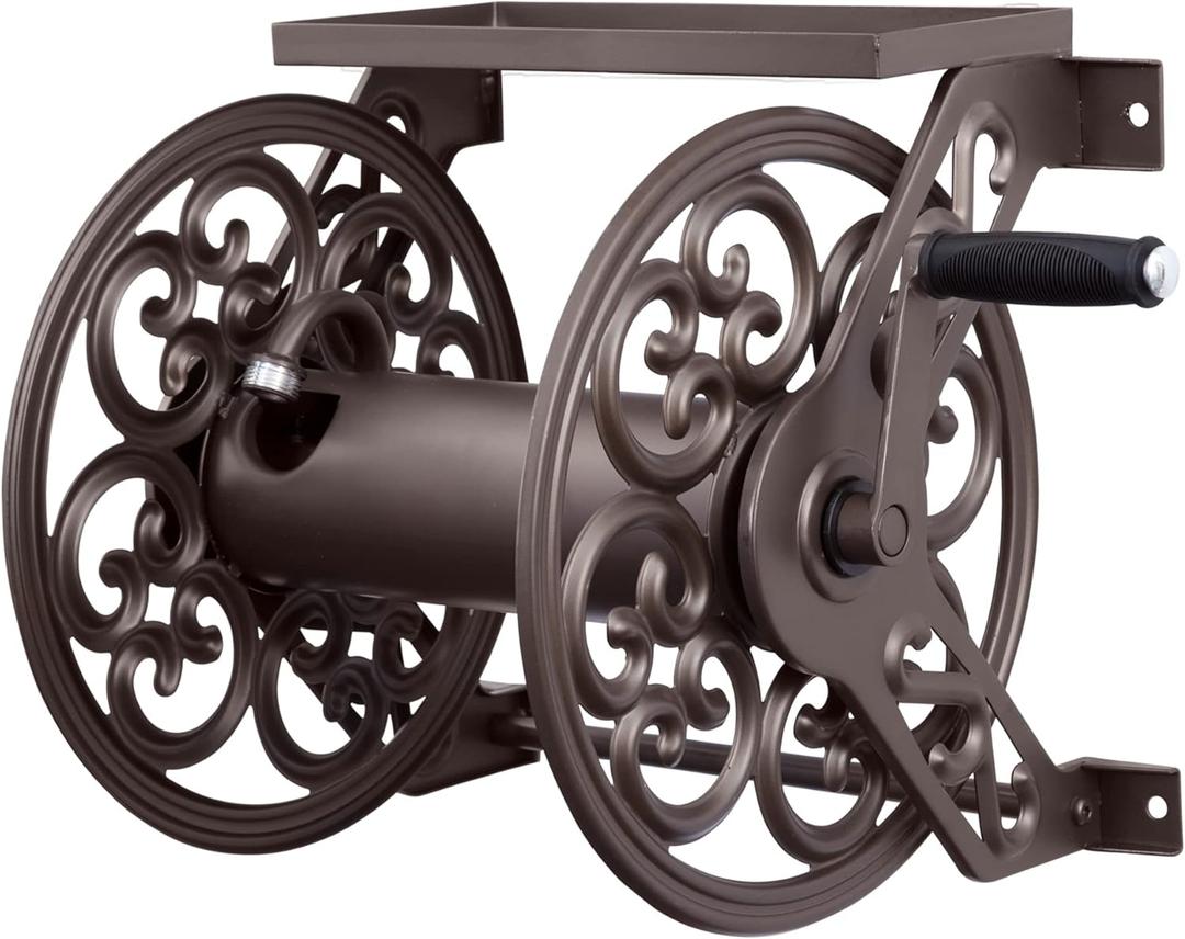 Liberty Garden 708 Steel Decorative Wall Mount Garden Hose Reel, Holds 125-Feet of 5/8-Inch Hose - Bronze