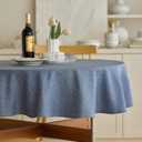 Decorelia Waterproof Faux Linen Rustic Farmhouse Table Cloth for Round Table, Texture Wrinkle-free Outdoor Table Cover for Party, Wedding, Picnics, Patio Table (60 Inch, Round (2-4 Seats), Denim Blue)