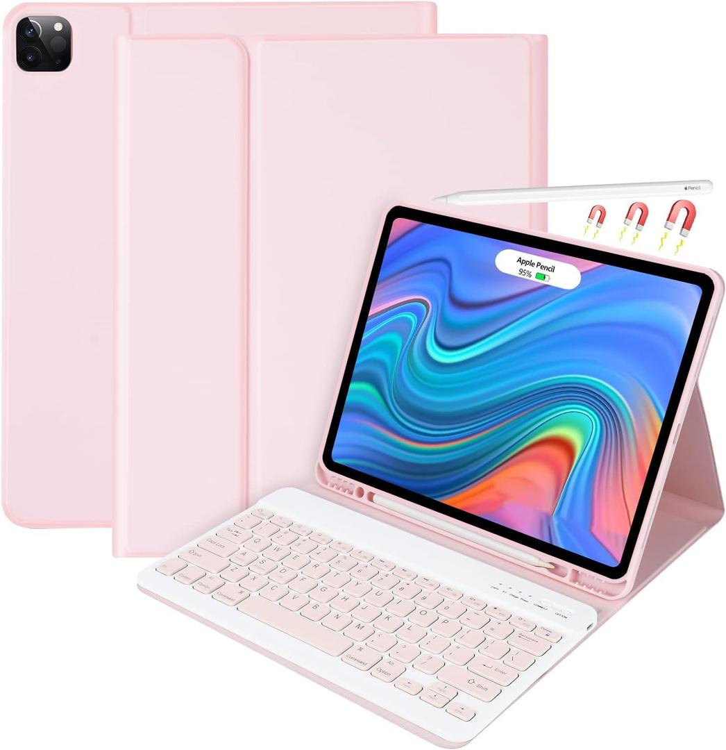 besky Keyboard Case for iPad Air 13 (M2) 2024 & iPad Pro 12.9 inch (5th, 6th Generation), (Compatible for 13 inch Air & 12.9 inch Model) - Wireless Detachable Keyboard with Auto Sleep/Wake Function (PINK)