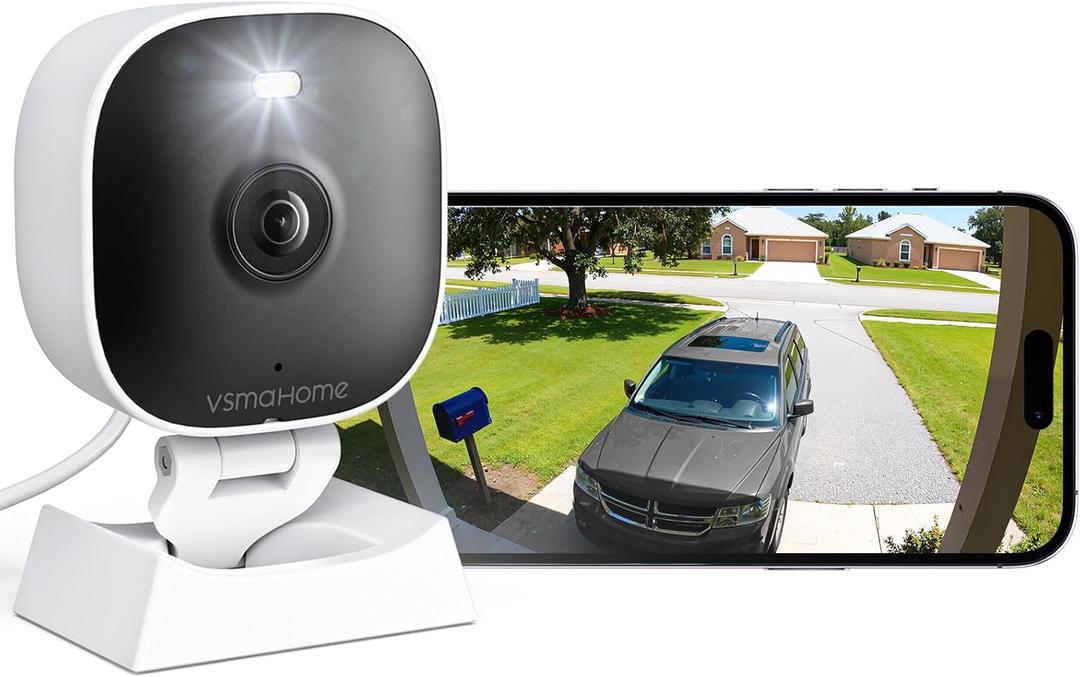 2K Cameras for Home Security,Indoor/Outdoor for Baby/Elder/Pet Monitoring with Phone app,Wired Plug&Play,Color Night Vision,2-Way Audio&24/7 Recording ,Support 128G Card Storage ( Not Included)