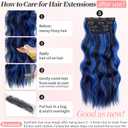 KooKaStyle Clip in Long Wavy Synthetic Hair Extension 20 Inch Blue - Black Streak 4PCS Thick Hairpieces Fiber Double Weft Hair for Women