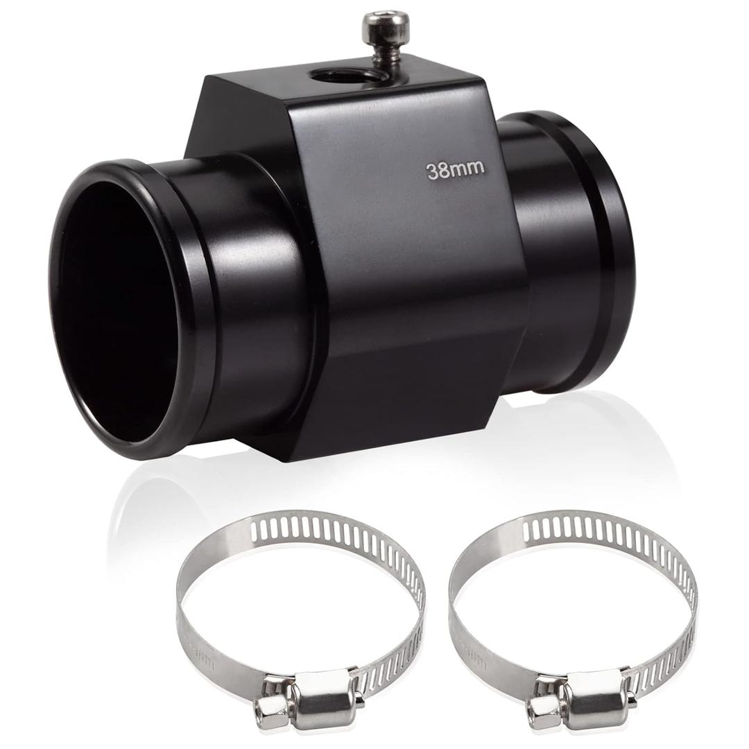 Aluminum Water Temperature Joint Pipe Connector 38mm 1-1/2" Radiator Hose Sensor Gauge Adapter with 2 Hose Clamps Water Temp Meter Gauge Joint Pipe Temperature Sensor Adapter