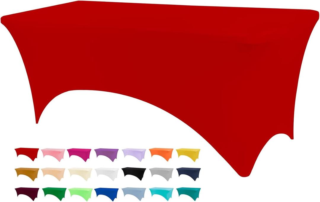 Table Covers for 6 Foot Tables, Red Washable and Wrinkle Resistant Stretch Tablecloths Rectangle 6ft for Events, Wedding, Banquets, Parties (72" x 30" (Rectangular))