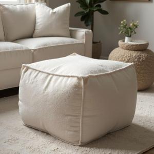 Aykah Teddy Ottoman, Bouclé-Inspired Fabric, Modern Cube Design, Ottoman Foot Rest Stool, Fluffy Floor Pouf for Living Room, Bedroom size 20*18*14