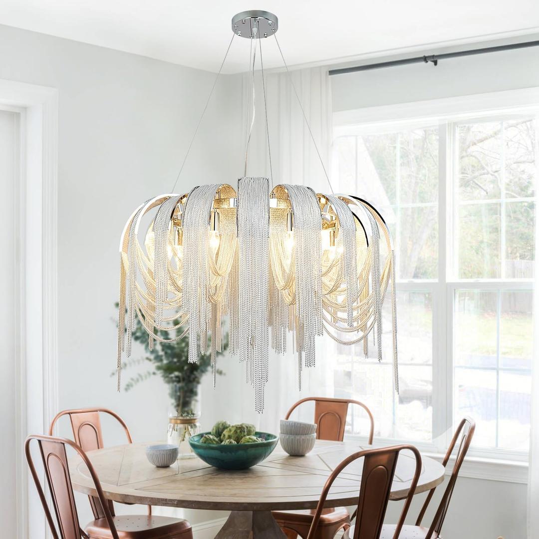 Modern Chandeliers Light Fixtures Contemporary Chandelier 8 Lights Island Aluminum Chain Pendant Ceiling Lighting for Living Room Dining Room Bedroom Hallway D31.48